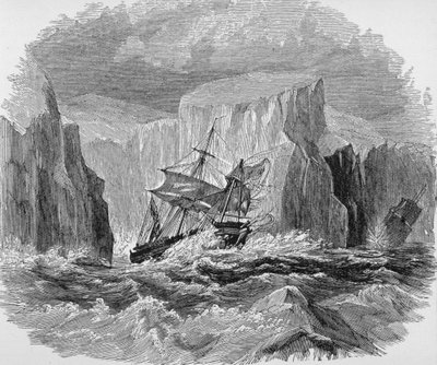 "Erebus" a "Terror" v ledovém příkrovu, z knihy "The Gallery of Geography" od Rev. Thomase Milnera, vydané kolem roku 1880. od English School
